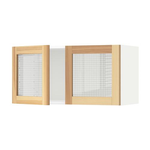 МЕТОД Навесной шкаф с 2 стеклянн дверями - белый, Торхэмн естественный ясень