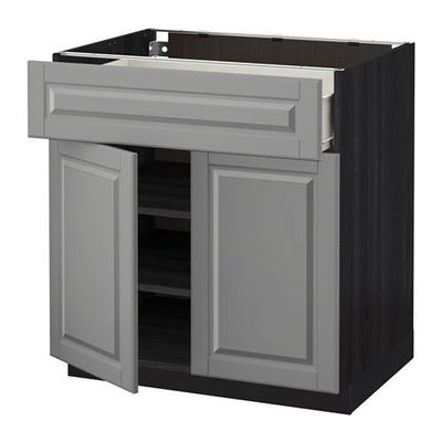 МЕТОД / ФОРВАРА Напольный шкаф+ящик/2дверцы - 80x60 см, Будбин серый, под дерево черный МЕТОД / ФОРВАРА Напольный шкаф+ящик/2дверцы - 80x60 см, Будбин серый, под дерево черный