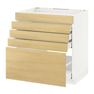 МЕТОД / МАКСИМЕРА Напольн шк д/вар панели/5фасад/4ящ - 80x60 см, Тингсрид под березу, белый