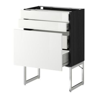 МЕТОД / ФОРВАРА Напольн шкаф 3фронт пнл/2низ/2ср ящ - 60x37x60 см, Рингульт глянцевый белый, под дерево черный МЕТОД / ФОРВАРА Напольн шкаф 3фронт пнл/2низ/2ср ящ - 60x37x60 см, Рингульт глянцевый белый, под дерево черный