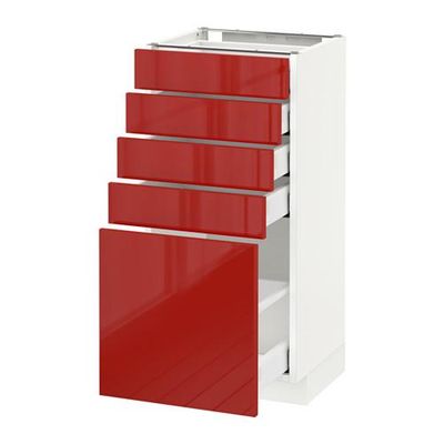 МЕТОД / МАКСИМЕРА Напольный шкаф с 5 ящиками - 40x37 см, Рингульт глянцевый красный, белый МЕТОД / МАКСИМЕРА Напольный шкаф с 5 ящиками - 40x37 см, Рингульт глянцевый красный, белый