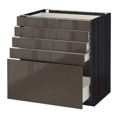 МЕТОД / ФОРВАРА Напольный шкаф с 5 ящиками - 80x60 см, Рингульт глянцевый серый, под дерево черный МЕТОД / ФОРВАРА Напольный шкаф с 5 ящиками - 80x60 см, Рингульт глянцевый серый, под дерево черный