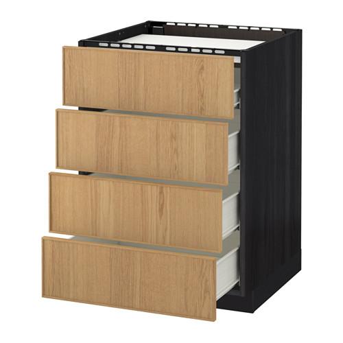МЕТОД / ФОРВАРА Напольн шкаф/4фронт пнл/4ящика - 60x60 см, Экестад дуб, под дерево черный