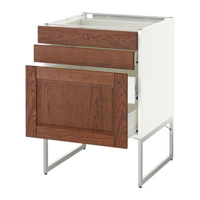 МЕТОД / ФОРВАРА Напольн шкаф 3фронт пнл/2низ/2ср ящ - 60x60x60 см, Филипстад коричневый, белый