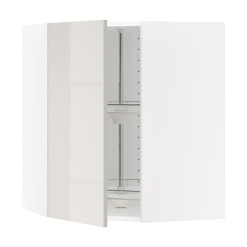 МЕТОД Угл нвсн шкф с вращающ секц - белый, Рингульт глянцевый светло-серый, 68x80 см МЕТОД Угл нвсн шкф с вращающ секц - белый, Рингульт глянцевый светло-серый, 68x80 см