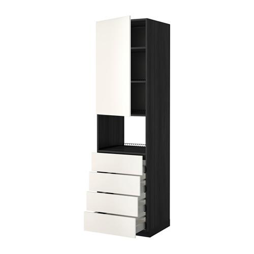 МЕТОД / МАКСИМЕРА Высок шкаф д/духовки/дверца/4ящика - под дерево черный, Веддинге белый, 60x60x220 см