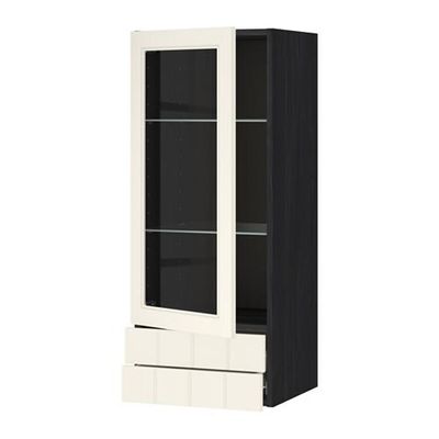 МЕТОД / ФОРВАРА Навесной шкаф/стекл дверца/2 ящика - 40x100 см, под дерево черный, Хитарп белый с оттенком МЕТОД / ФОРВАРА Навесной шкаф/стекл дверца/2 ящика - 40x100 см, под дерево черный, Хитарп белый с оттенком