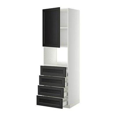 МЕТОД / МАКСИМЕРА Высок шкаф д/духовки/дверца/4ящика - 60x60x200 см, Лаксарби черно-коричневый, белый МЕТОД / МАКСИМЕРА Высок шкаф д/духовки/дверца/4ящика - 60x60x200 см, Лаксарби черно-коричневый, белый