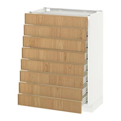 МЕТОД / ФОРВАРА Наполн шкаф 8 фронт/8 низк ящиков - белый, Экестад дуб, 60x37 см