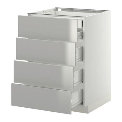 МЕТОД / ФОРВАРА Нплн шк 4фрнт/2нзк/3срд ящ - 60x60 см, Гревста нержавеющ сталь, белый МЕТОД / ФОРВАРА Нплн шк 4фрнт/2нзк/3срд ящ - 60x60 см, Гревста нержавеющ сталь, белый