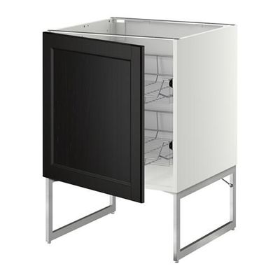 МЕТОД Напольный шкаф с проволочн ящиками - 60x60x60 см, Лаксарби черно-коричневый, белый