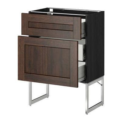 МЕТОД / ФОРВАРА Наполн шк 2 фрнт/3 средн ящ - 60x37x60 см, Эдсерум под дерево коричневый, под дерево черный