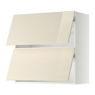МЕТОД Навесной шкаф/2 дверцы, горизонтал - 80x80 см, Рингульт глянцевый кремовый, белый