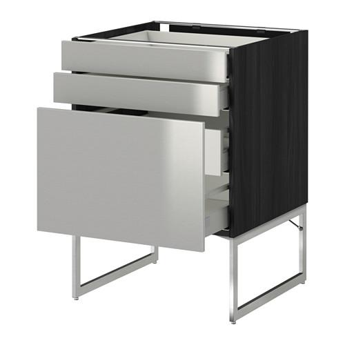 МЕТОД / МАКСИМЕРА Напольн шкаф 3фронт пнл/2низ/2ср ящ - под дерево черный, Гревста нержавеющ сталь, 60x60x60 см МЕТОД / МАКСИМЕРА Напольн шкаф 3фронт пнл/2низ/2ср ящ - под дерево черный, Гревста нержавеющ сталь, 60x60x60 см