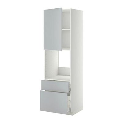 МЕТОД / МАКСИМЕРА Высок шкаф д духов+дверь/2 ящика - 60x60x200 см, Веддинге серый, белый