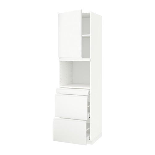 МЕТОД / МАКСИМЕРА Высокий шкаф д/СВЧ/дверца/3ящика - белый, Воксторп матовый белый, 60x60x220 см
