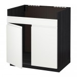 МЕТОД Напольн шкаф д двойн мойки ДУМШЁ - под дерево черный, Воксторп белый
