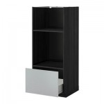 МЕТОД / ФОРВАРА Высокий шкаф с ящиком д/духовки/СВЧ - Веддинге серый, под дерево черный