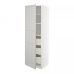 МЕТОД / МАКСИМЕРА Высокий шкаф с ящиками - белый, Лерх светло-серый, 60x60x200 см