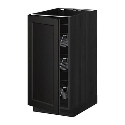 МЕТОД Напольный шкаф с проволочн ящиками - 40x60 см, Лаксарби черно-коричневый, под дерево черный
