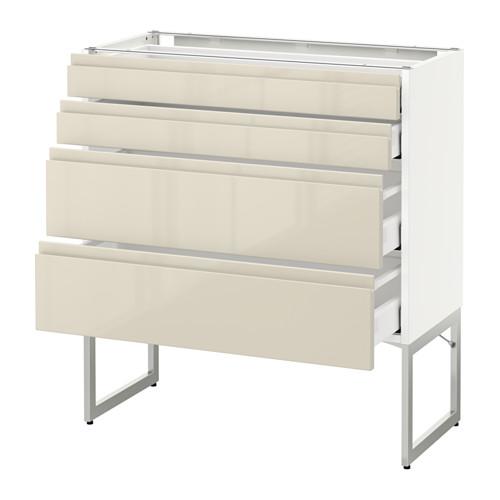 МЕТОД / МАКСИМЕРА Нплн шк 4 фронт/2 низк/2средн ящ - белый, Воксторп глянцевый светло-бежевый, 80x37x60 см