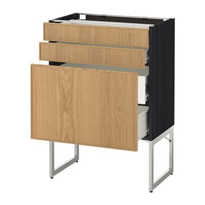 МЕТОД / ФОРВАРА Напольн шкаф 3фронт пнл/2низ/2ср ящ - 60x37x60 см, Экестад дуб, под дерево черный МЕТОД / ФОРВАРА Напольн шкаф 3фронт пнл/2низ/2ср ящ - 60x37x60 см, Экестад дуб, под дерево черный