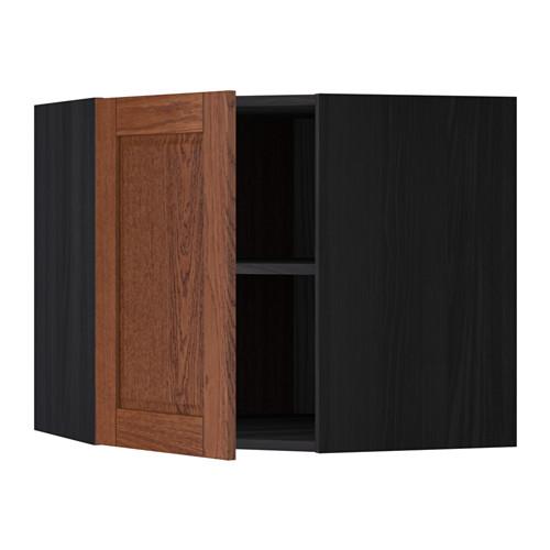 МЕТОД Угловой навесной шкаф с полками - под дерево черный, Филипстад коричневый, 68x60 см