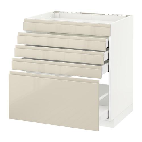 МЕТОД / МАКСИМЕРА Напольн шк д/вар панели/5фасад/4ящ - белый, Воксторп глянцевый светло-бежевый, 80x60 см