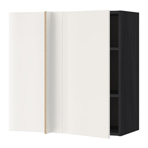МЕТОД Угловой навесной шкаф с полками - под дерево черный, Веддинге белый, 88x37x80 см