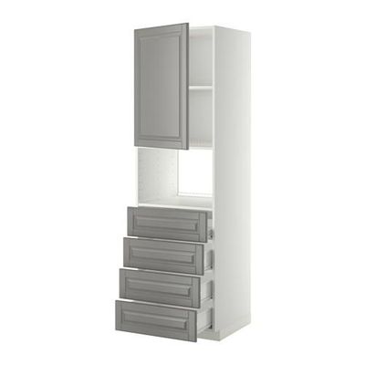 МЕТОД / ФОРВАРА Высок шкаф д/духовки/дверца/4ящика - 60x60x200 см, Будбин серый, белый