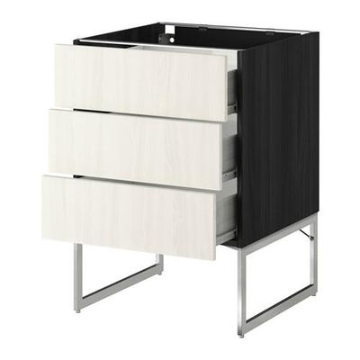 МЕТОД / ФОРВАРА Нплн шк 3 фрнт/3 средн ящика - 60x60x60 см, Росдаль белый ясень, под дерево черный МЕТОД / ФОРВАРА Нплн шк 3 фрнт/3 средн ящика - 60x60x60 см, Росдаль белый ясень, под дерево черный