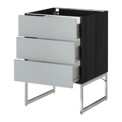 МЕТОД / ФОРВАРА Нплн шк 3 фрнт/3 средн ящика - 60x60x60 см, Веддинге серый, под дерево черный МЕТОД / ФОРВАРА Нплн шк 3 фрнт/3 средн ящика - 60x60x60 см, Веддинге серый, под дерево черный