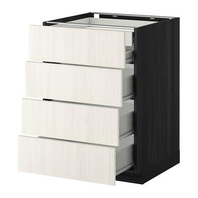 МЕТОД / ФОРВАРА Нплн шк 4фрнт/2нзк/3срд ящ - 60x60 см, Росдаль белый ясень, под дерево черный