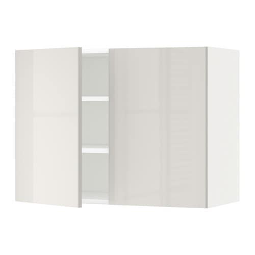 МЕТОД Навесной шкаф с полками/2дверцы - белый, Рингульт глянцевый светло-серый, 80x60 см МЕТОД Навесной шкаф с полками/2дверцы - белый, Рингульт глянцевый светло-серый, 80x60 см