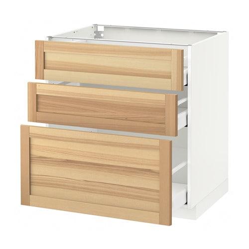 МЕТОД / МАКСИМЕРА Напольный шкаф с 3 ящиками - белый, Торхэмн естественный ясень, 80x60 см МЕТОД / МАКСИМЕРА Напольный шкаф с 3 ящиками - белый, Торхэмн естественный ясень, 80x60 см