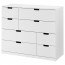 НОРДЛИ Комод с 8 ящиками - белый
