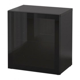 БЕСТО Стеллаж со стеклянн дверью - черно-коричневый/Глассвик черный/прозрачное стекло