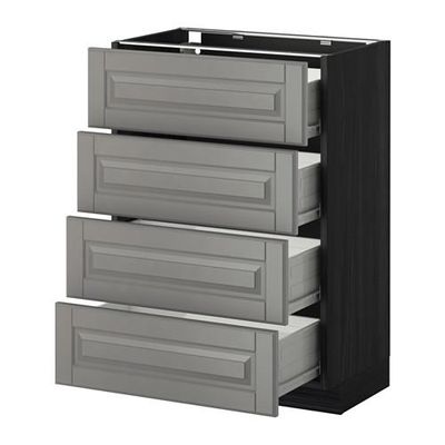 МЕТОД / ФОРВАРА Напольн шкаф 4 фронт панели/4 ящика - 60x37 см, Будбин серый, под дерево черный МЕТОД / ФОРВАРА Напольн шкаф 4 фронт панели/4 ящика - 60x37 см, Будбин серый, под дерево черный