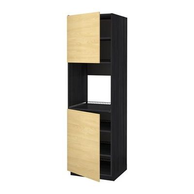 МЕТОД Высок шкаф д/духовки/2дверцы/полки - 60x60x200 см, под дерево черный, Тингсрид под березу