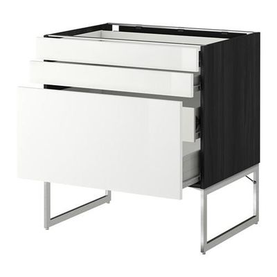 МЕТОД / ФОРВАРА Напольн шкаф 3фронт пнл/2низ/2ср ящ - 80x60x60 см, Рингульт глянцевый белый, под дерево черный МЕТОД / ФОРВАРА Напольн шкаф 3фронт пнл/2низ/2ср ящ - 80x60x60 см, Рингульт глянцевый белый, под дерево черный