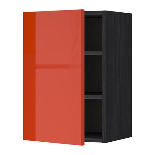 МЕТОД Шкаф навесной с полкой - под дерево черный, Ерста глянцевый оранжевый, 40x60 см МЕТОД Шкаф навесной с полкой - под дерево черный, Ерста глянцевый оранжевый, 40x60 см
