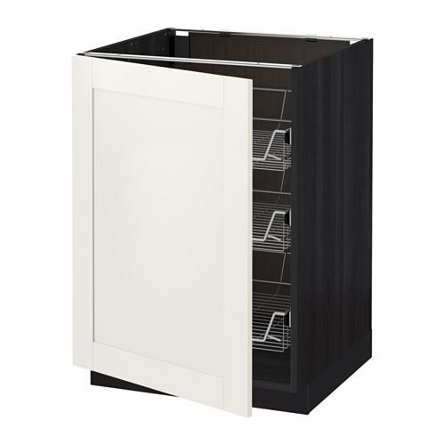 МЕТОД Напольный шкаф с проволочн ящиками - под дерево черный, Сэведаль белый, 60x60 см