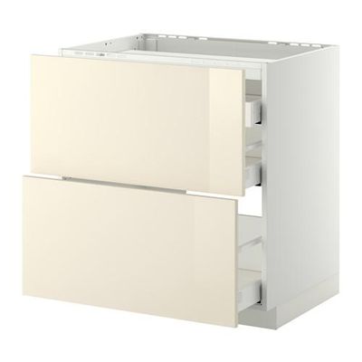 МЕТОД / МАКСИМЕРА Напольн шкаф/2 фронт пнл/3 ящика - 80x60 см, Рингульт глянцевый кремовый, белый МЕТОД / МАКСИМЕРА Напольн шкаф/2 фронт пнл/3 ящика - 80x60 см, Рингульт глянцевый кремовый, белый