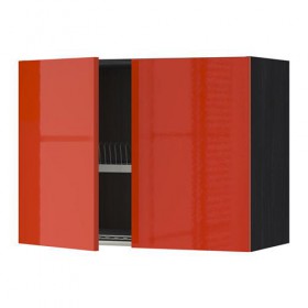 МЕТОД Навесной шкаф с посуд суш/2 дврц - под дерево черный, Ерста глянцевый оранжевый, 80x60 см