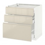 МЕТОД / МАКСИМЕРА Напольный шкаф с 3 ящиками - белый, Воксторп глянцевый светло-бежевый, 80x60 см