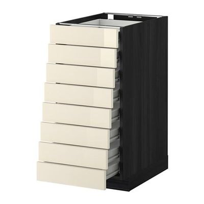 МЕТОД / ФОРВАРА Наполн шкаф 8 фронт/8 низк ящиков - 40x60 см, Рингульт глянцевый кремовый, под дерево черный МЕТОД / ФОРВАРА Наполн шкаф 8 фронт/8 низк ящиков - 40x60 см, Рингульт глянцевый кремовый, под дерево черный