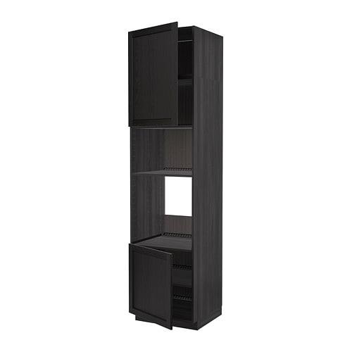 МЕТОД Выс шкаф д/духовки/СВЧ/2 дв/полки - под дерево черный, Лерх черная морилка, 60x60x240 см