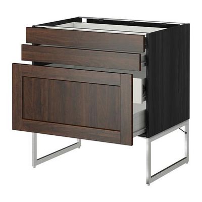 МЕТОД / ФОРВАРА Напольн шкаф 3фронт пнл/2низ/2ср ящ - 80x60x60 см, Эдсерум под дерево коричневый, под дерево черный МЕТОД / ФОРВАРА Напольн шкаф 3фронт пнл/2низ/2ср ящ - 80x60x60 см, Эдсерум под дерево коричневый, под дерево черный