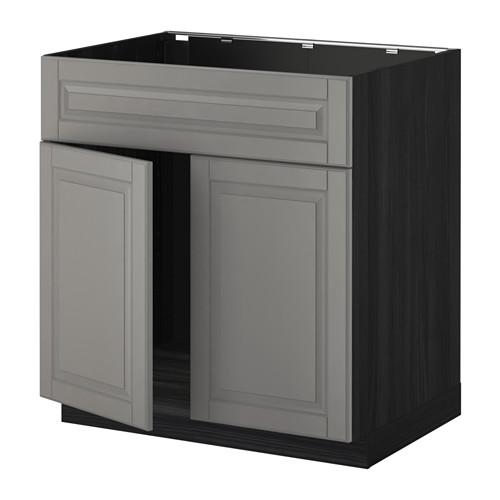 МЕТОД Напольн шкаф п-мойку 2 двр/фрн пнл - под дерево черный, Будбин серый