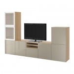 БЕСТО Шкаф для ТВ, комбин/стеклян дверцы - под беленый дуб/Сельсвикен глянцевый/бежевый матовое стекло, направляющие ящика, плавно закр БЕСТО Шкаф для ТВ, комбин/стеклян дверцы - под беленый дуб/Сельсвикен глянцевый/бежевый матовое стекло, направляющие ящика, плавно закр